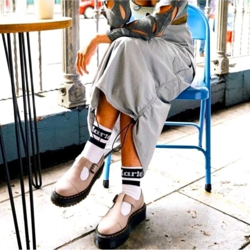 Dr Martens Bethan Pisa Leather Chunky Platform Mary Janes Vintage Taupe Size 8